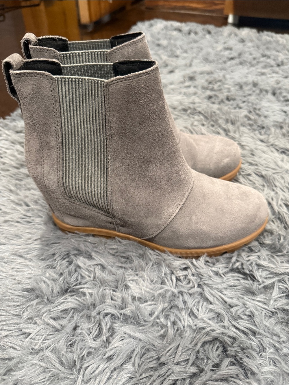 Sorel Gray Suede Chelsea Wedge Ankle Boots